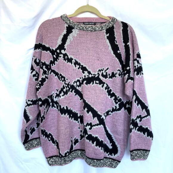Vintage 80s 90s Retro Men's Esprit Sweater Funky Abstract Pink Knit, Medium - Picture 1 of 4